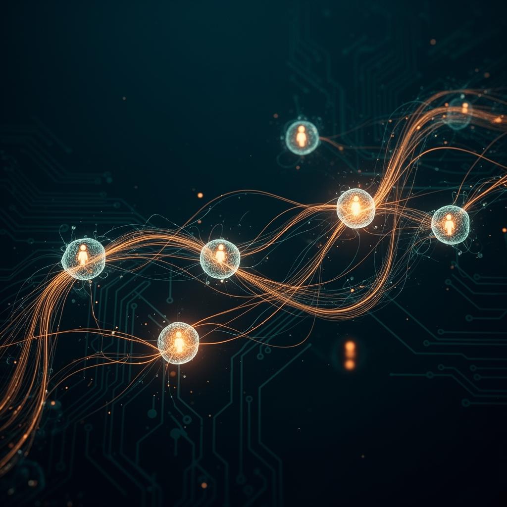 Abstract visualisation of AI agents, neural networks and intelligent automation